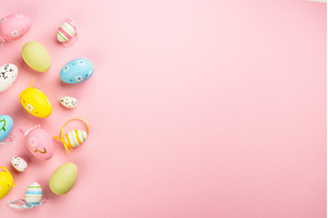 Easter eggs on pink background., a Holiday Photo by Nadia-nb