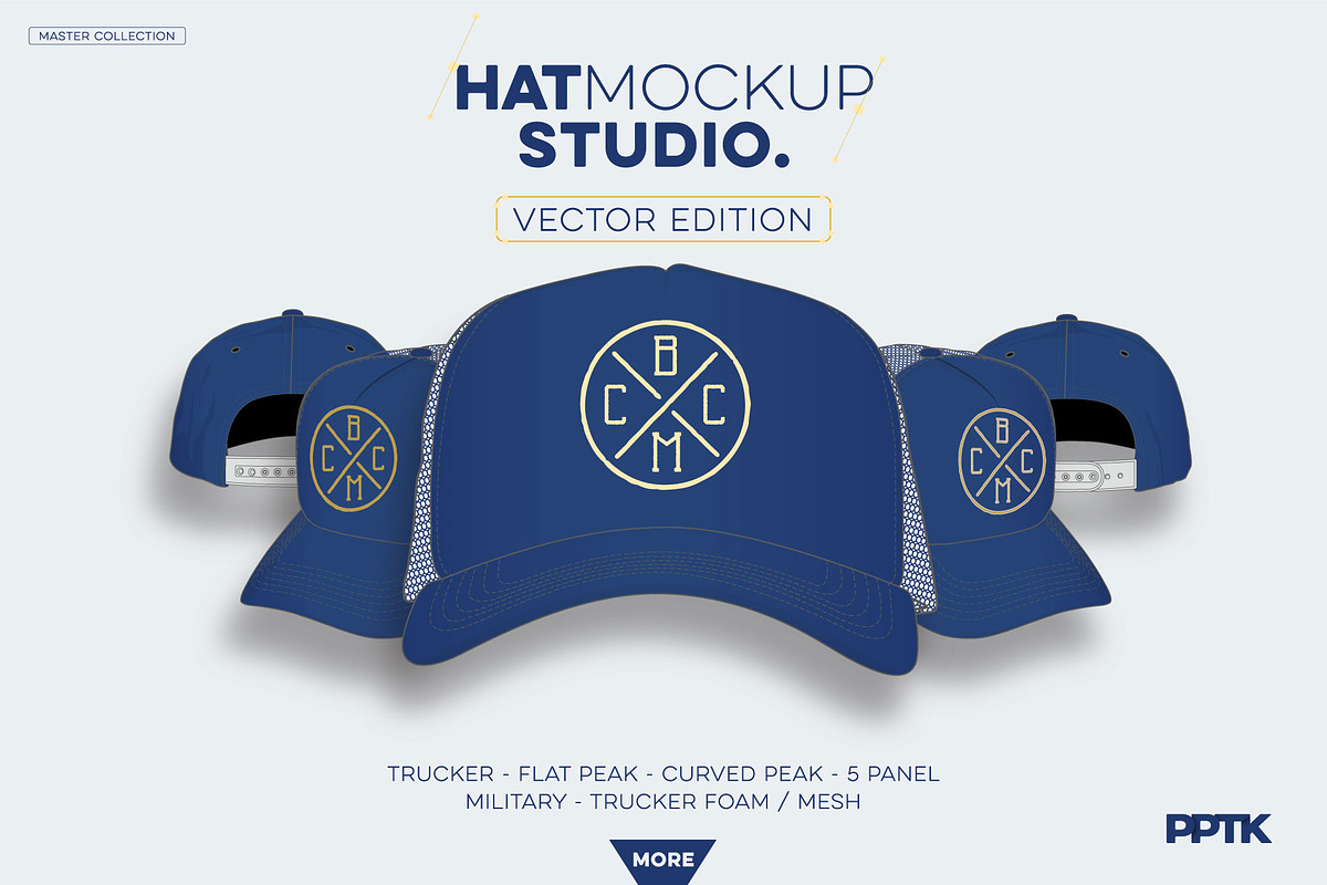 Hat Mockup Studio - Vector Edition, a Hat Mockup by PrePress Toolkit (Photo 1 of 6)