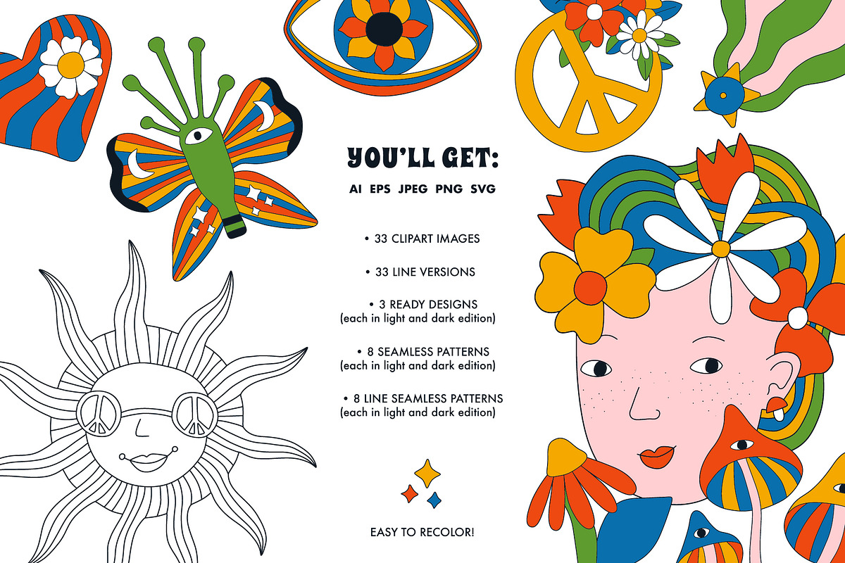 Retro psychedelic vector set., an Object Graphic by anna khramtsova (Photo 2 of 14)