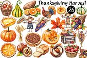 Watercolor Thanksgiving Harvest, a Seasonal Illustration by CitraGraphics (Thumbnail 1 of 7)