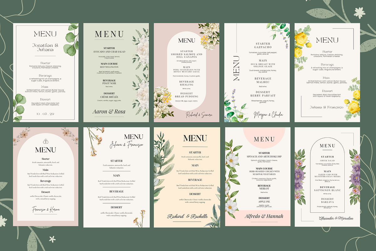 10 Elegant Wedding Menu Templates, a Templates & Theme by TemplateCastleStore (Photo 2 of 9)