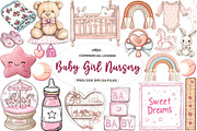 Pink Baby Girl Nursery Clipart, an Illustration by CreationArt (Thumbnail 1 of 5)