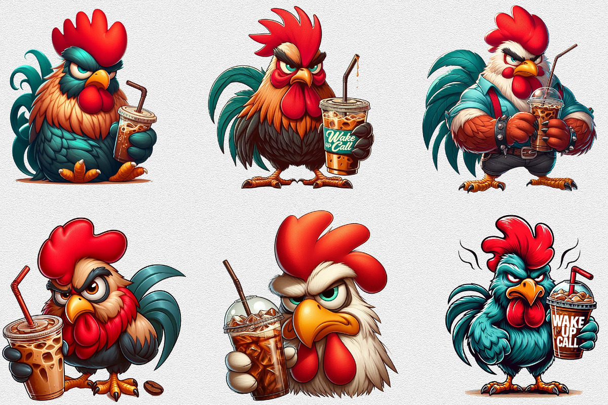 Grumpy Coffee Chicken Clipart Bundle, a Seasonal Illustration by Craft Nest (Photo 2 of 6)