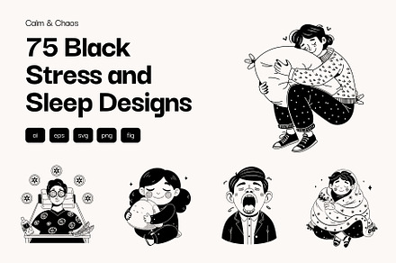 Stress and Sleep Illustration Set, a Person Illustration by Brickclay