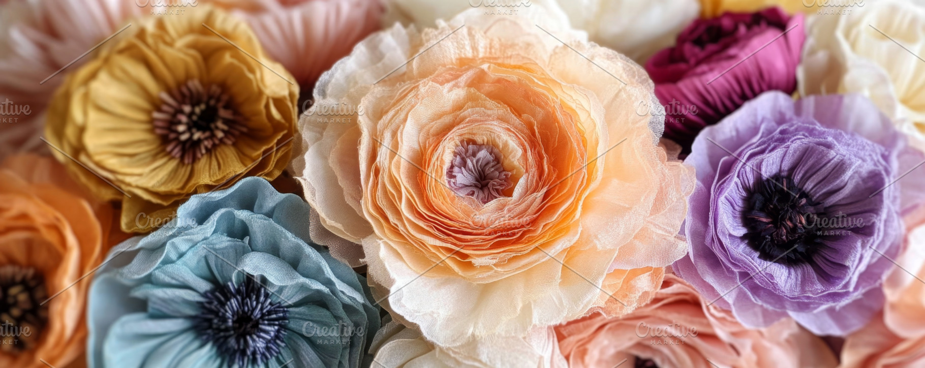 Pastel Fabric Flowers for Elegant Banner Displays, an Abstract Photo by Natalia Klenova's Shop