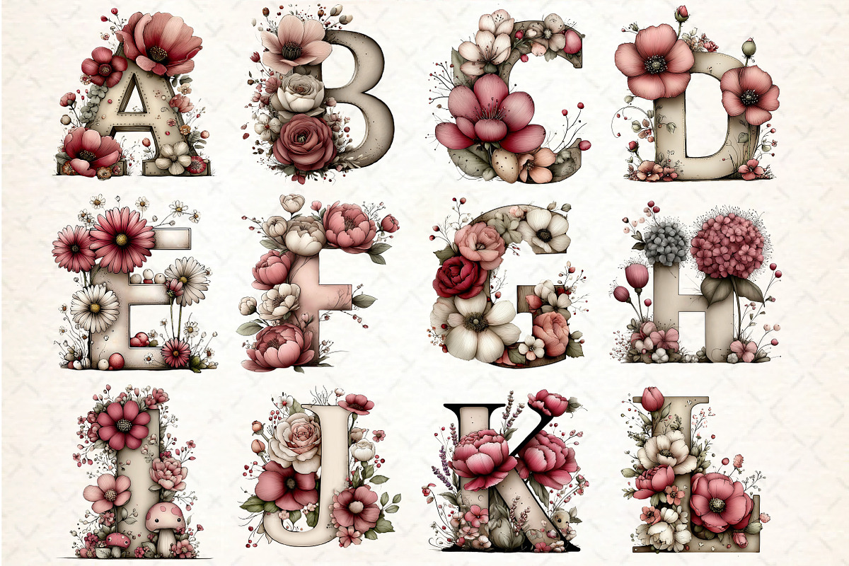 Floral Baby Alphabet Clipart Set, an Illustration by DreamCafeArt (Photo 2 of 4)
