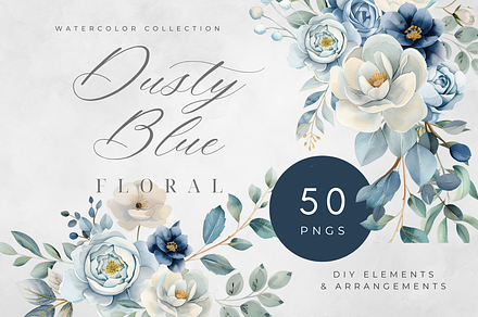Dusty Blue DIY Floral Clipart Bundle