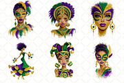 Afro Girls Mardi Gras Clipart, an Illustration by Black Bird Studio (Thumbnail 5 of 6)