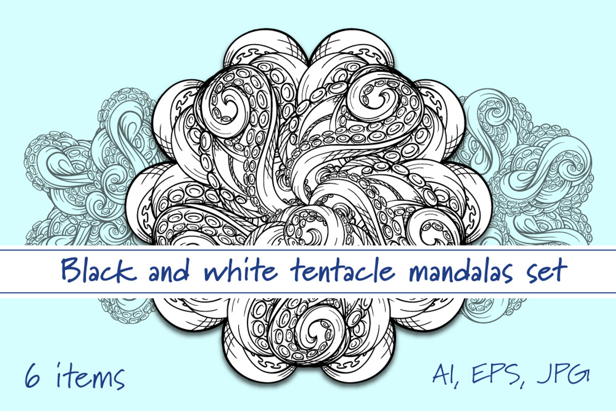 Black and white tentacle mandalas se, an Animal Illustration by Graphic Magic (Photo 1 of 2)