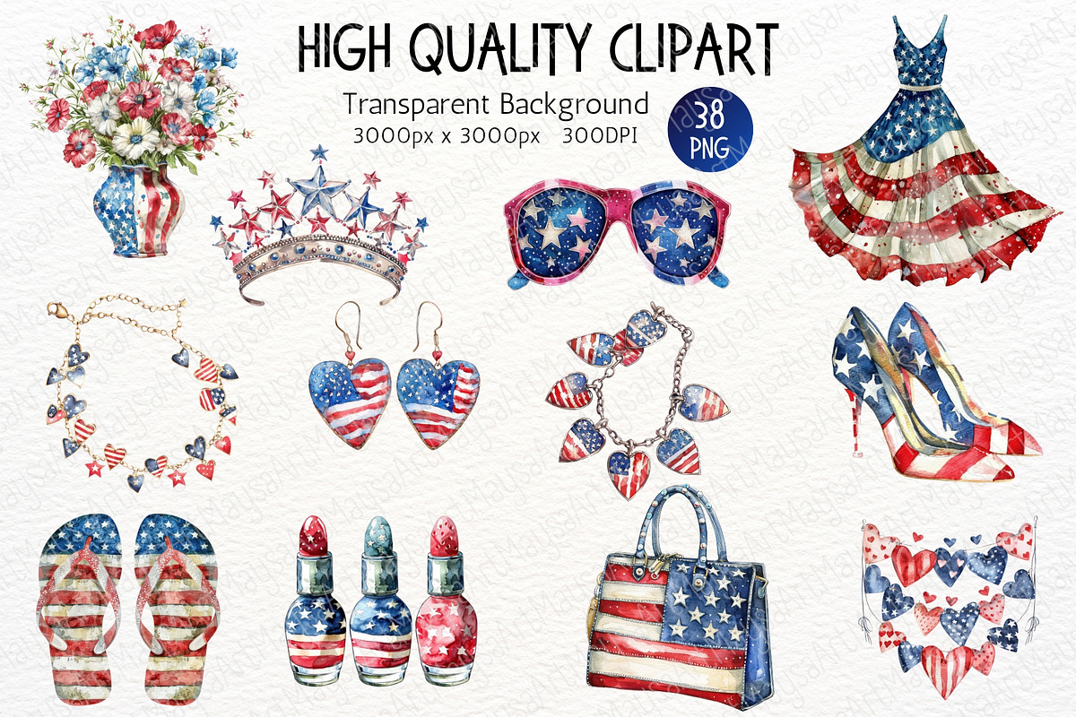 4th of July Watercolor Clipart PNG, a Decorative Illustration by Maysa Art (Photo 4 of 5)