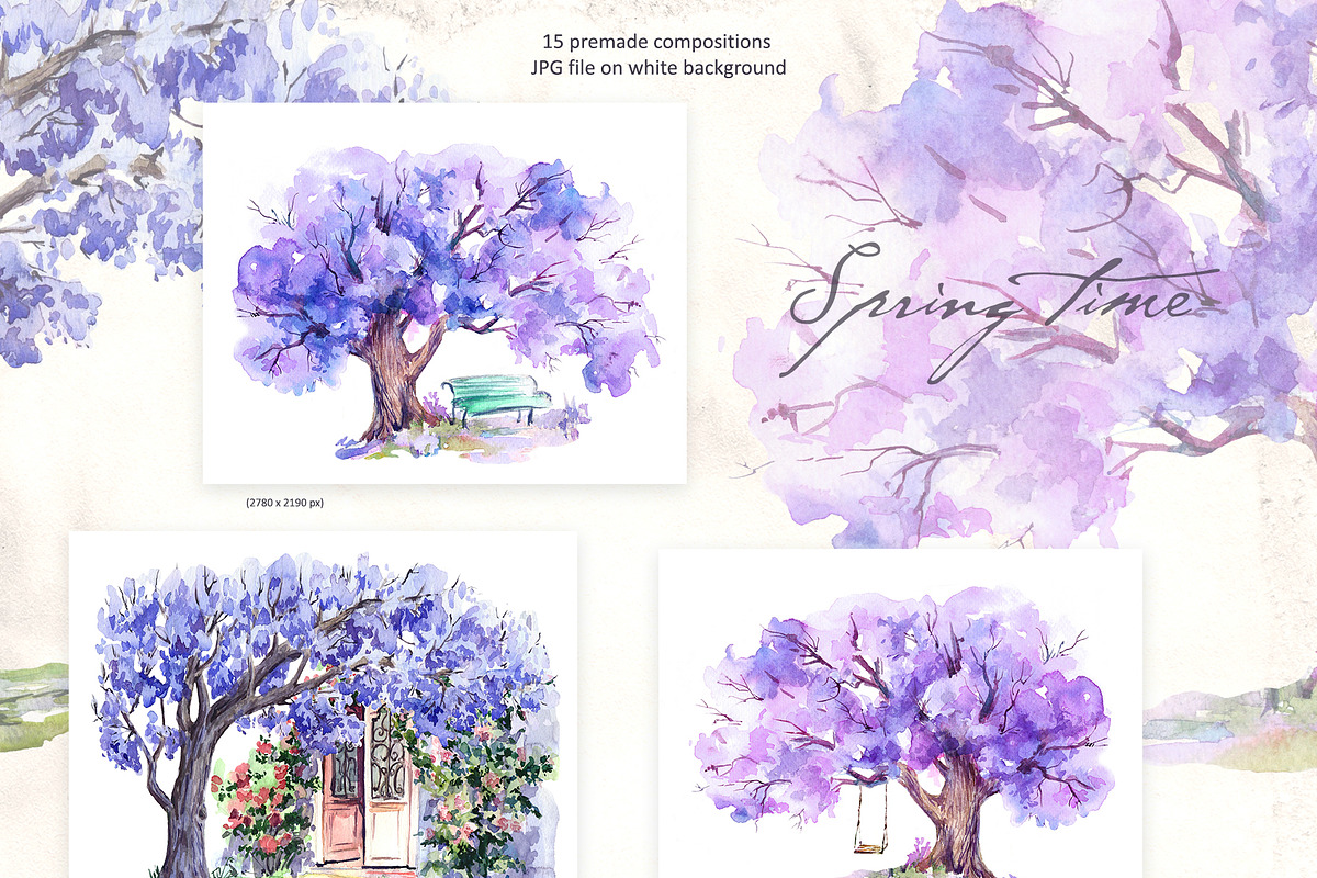 Blooming Jacaranda tree Watercolor, an Object Graphic by ON_lineart_store (Photo 5 of 9)