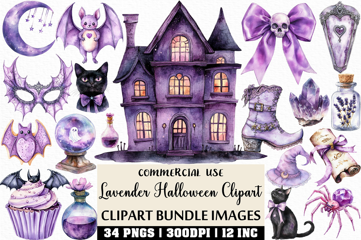 Watercolor Lavender Halloween PNG, an Illustration by Craft Nest (Photo 1 of 6)