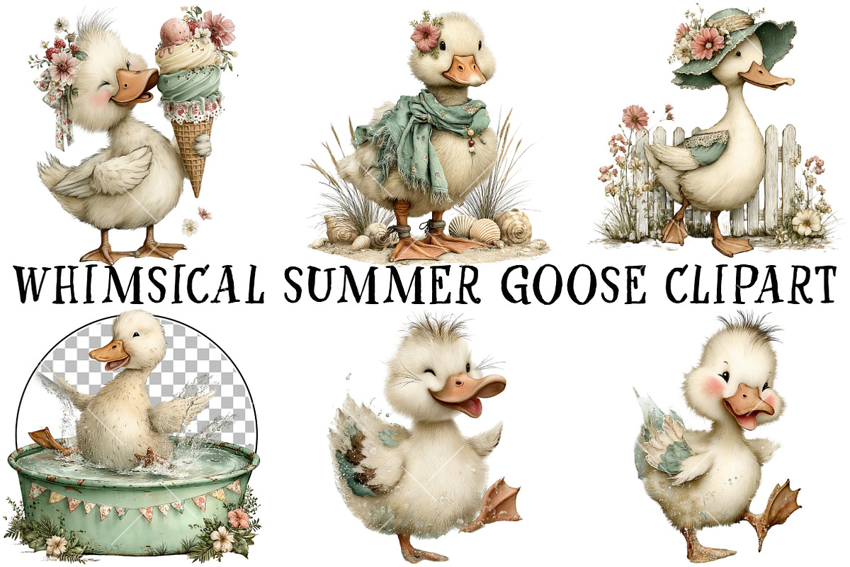 Whimsical Summer Goose Clipart, an Illustration by OK Design (Photo 2 of 6)