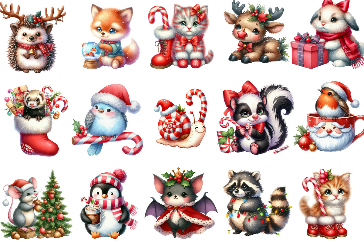 Cute Christmas Critters Clipart, an Illustration by Designking (Photo 3 of 5)