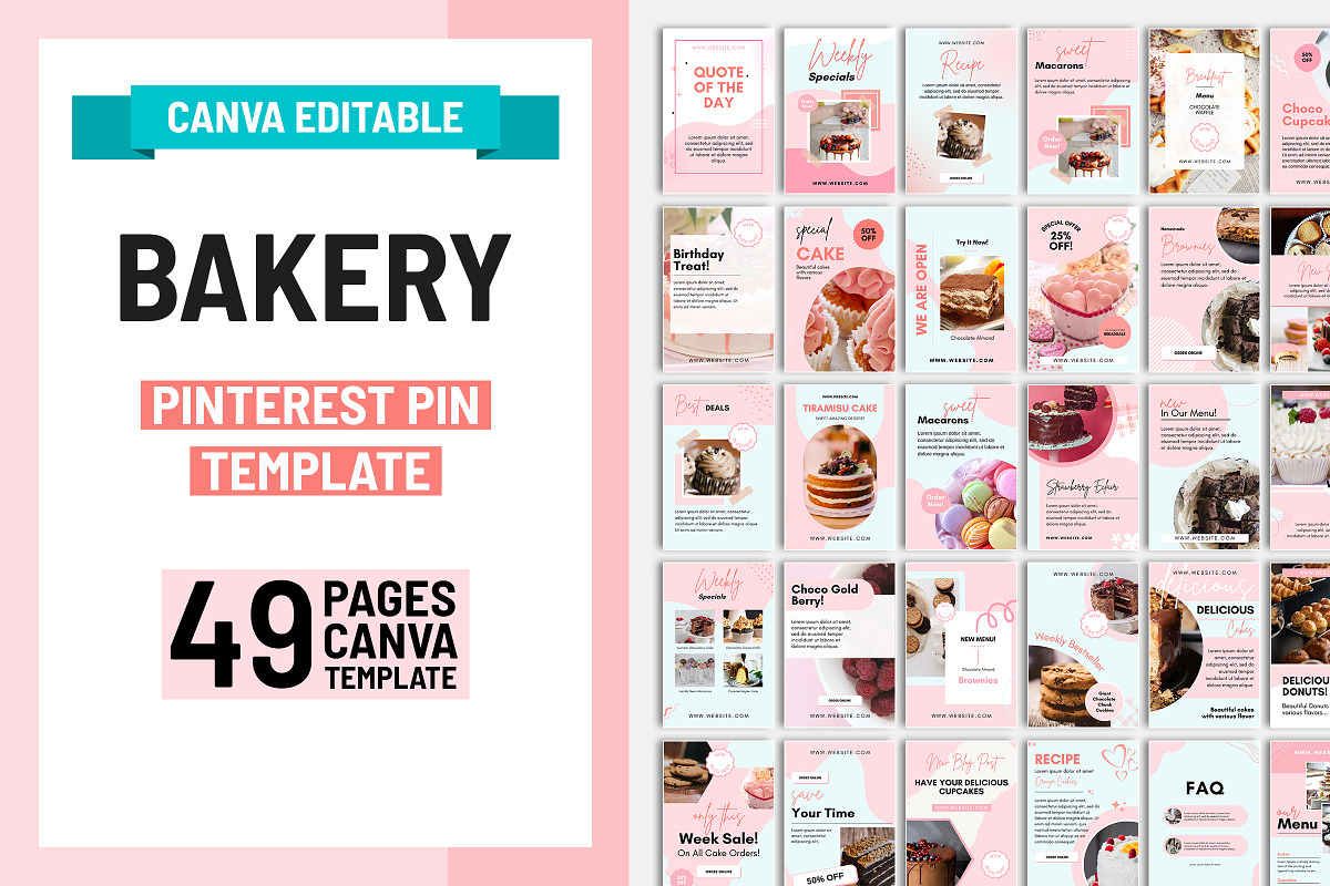 Bakery Pinterest Canva Posts Temp, a Print Template by Snapybiz (Photo 2 of 10)