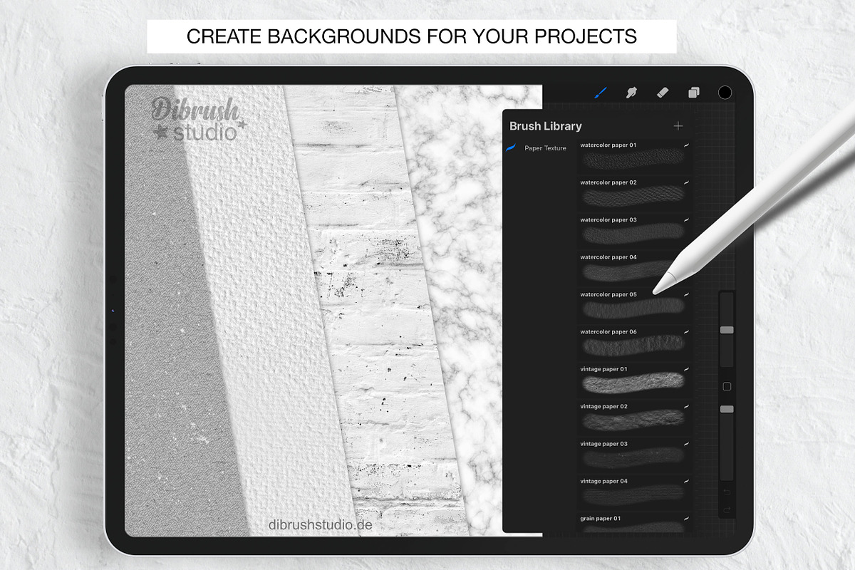 Procreate Paper Texture Brushes, a Brush Add-On by DiBrush Studio (Photo 2 of 7)