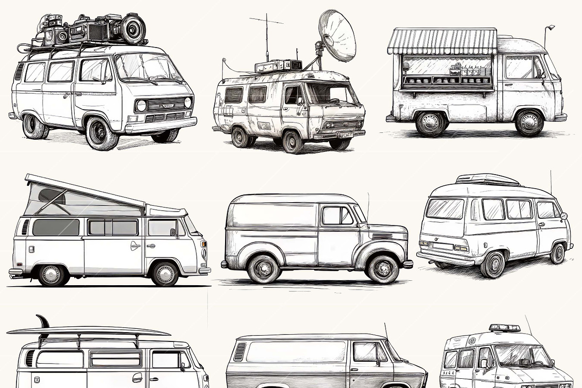 Van Line Art Clipart  Bundle, a Transportation Illustration by BusyDaydesign (Photo 6 of 8)