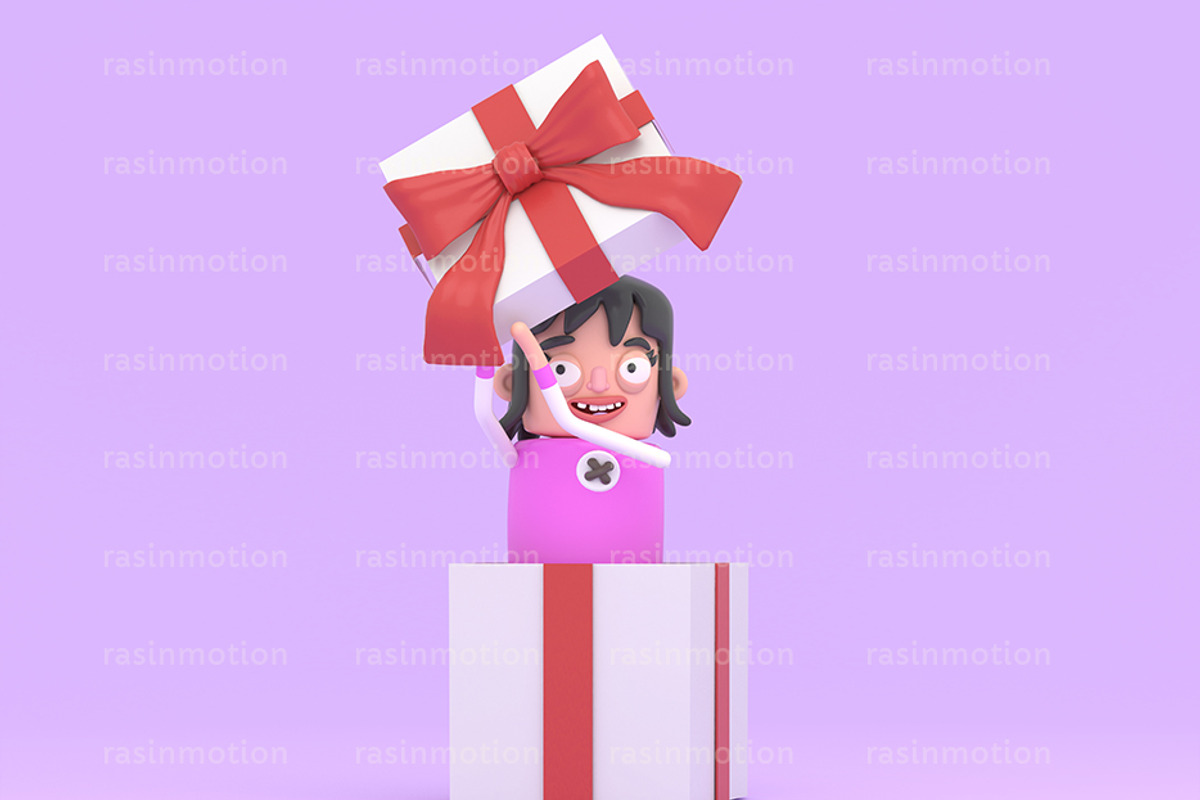 happy smiling girl holding a gif box, a Person Illustration by rasinmotion
