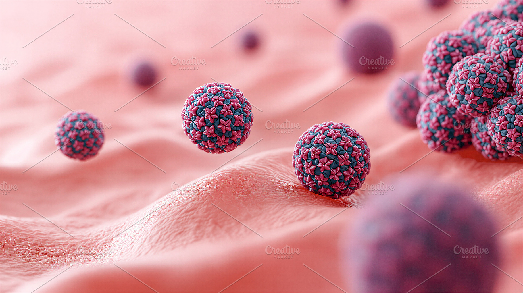 Pink and purple virus particle, an Abstract Photo by 7DesignLab