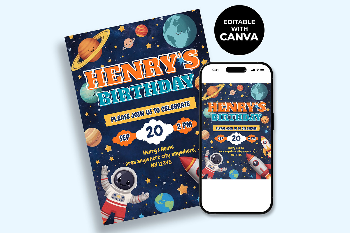 Outer Space Birthday Invitation, an Invitation Template by M9 Design (Photo 2 of 4)
