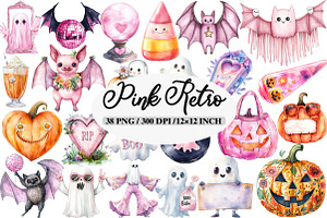 Pink Retro Halloween Clipart Bundle, an Illustration by Daily.Designs