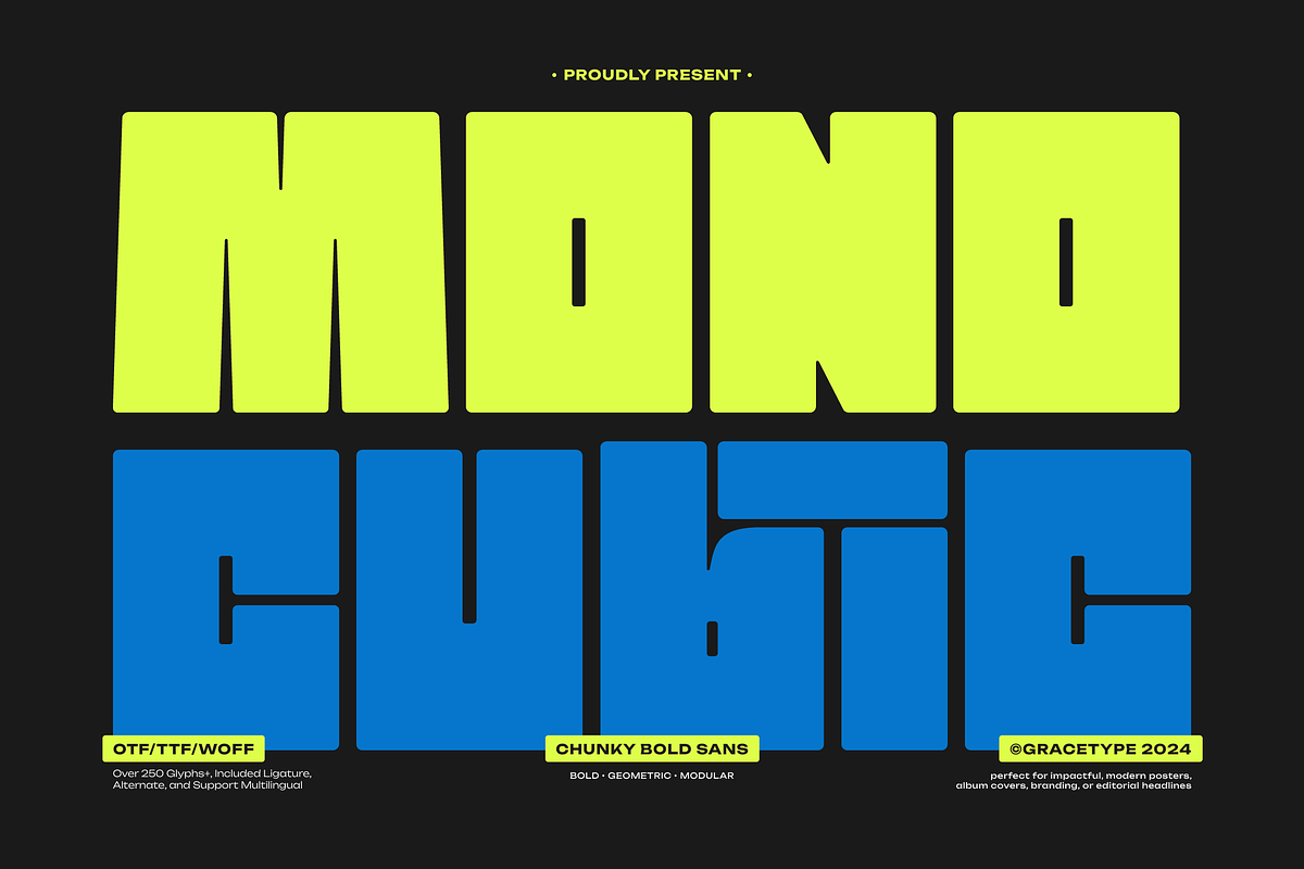 Mono Cubic | Chunky Bold Sans, a Sans Serif Font by gracetype_studio (Photo 1 of 12)