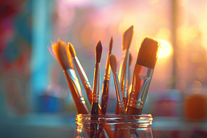 Used paintbrushes in a glass jar, an Arts & Entertainment Photo by AlyaAnd