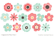 Mint & Coral Flowers Clipart, an Illustration by Amanda Ilkov (Thumbnail 3 of 4)