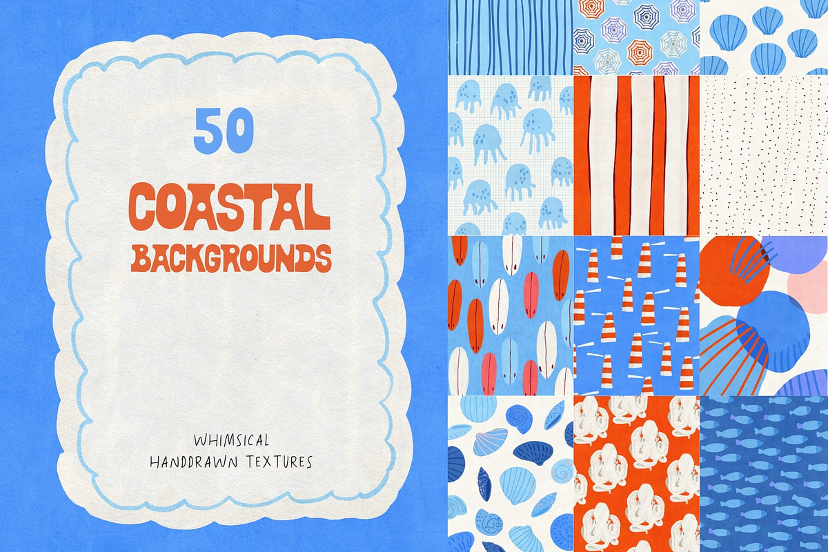50 Coastal Handdrawn Backgrounds, a Background Graphic by PaperJamLab (Photo 1 of 17)