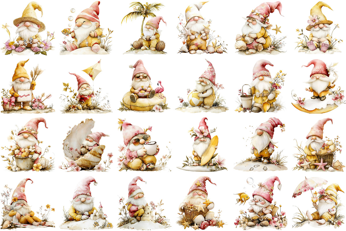 Watercolor Beach Gnome Clipart, an Illustration by designcity5 (Photo 2 of 5)