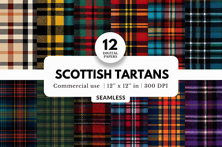 12 Scottish Tartan Digital Papers, a Background Graphic by NorthWindPixels