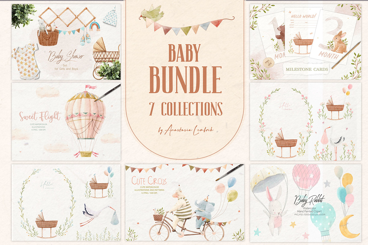 WATERCOLOR BABY BUNDLE, an Animal Illustration by Lembrik's Artworks (Photo 1 of 8)