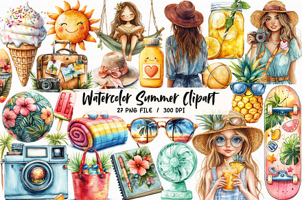 Watercolor Summer Clipart, Vacation, an Illustration by Libby Wishes