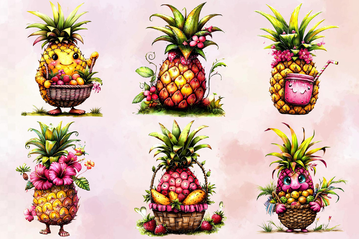 Summer Pineapple Clipart PNG Bundle., an Illustration by SVGArt (Photo 7 of 9)