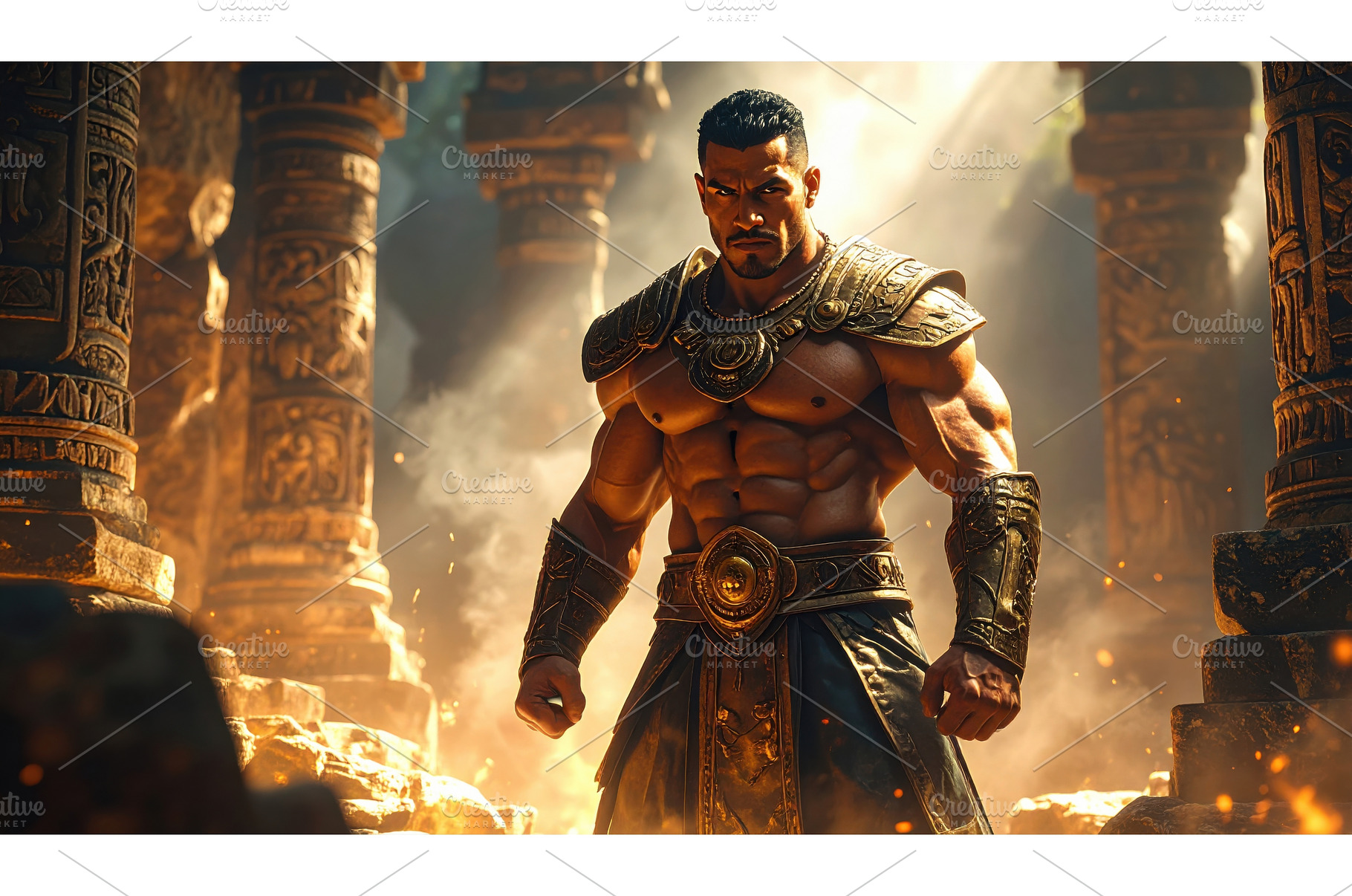 A muscular warrior in ornate armor, an Architecture Photo by Igor Tichonow