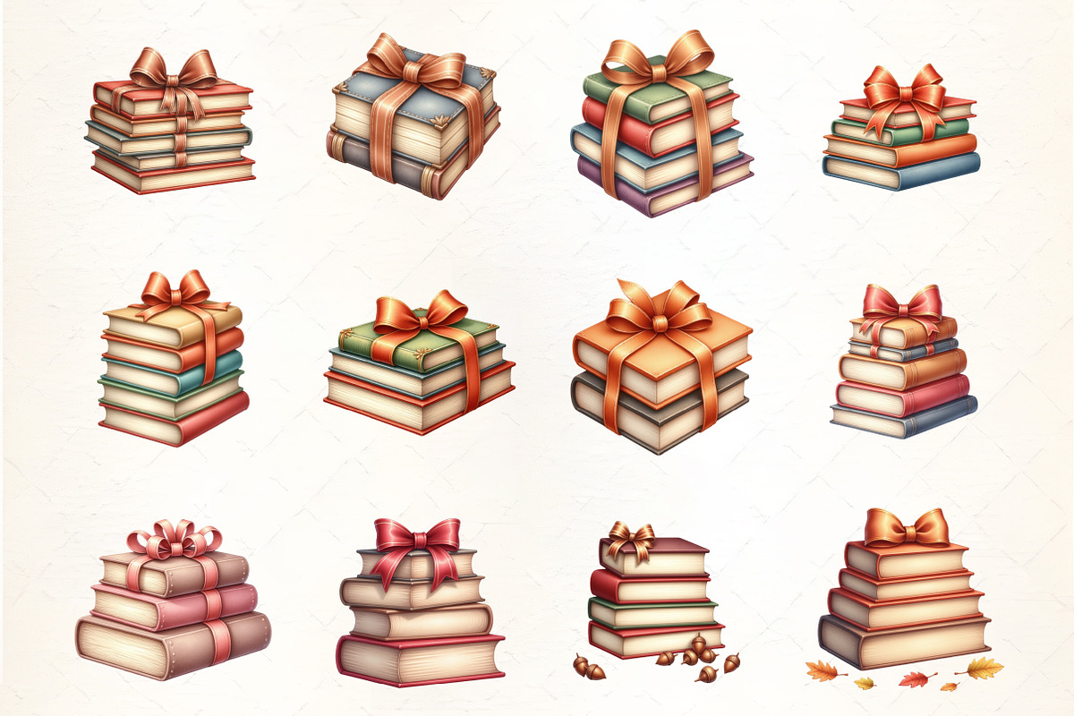 Autumn Bow Book Stack Clipart, an Illustration by CrexoraLab (Photo 2 of 5)