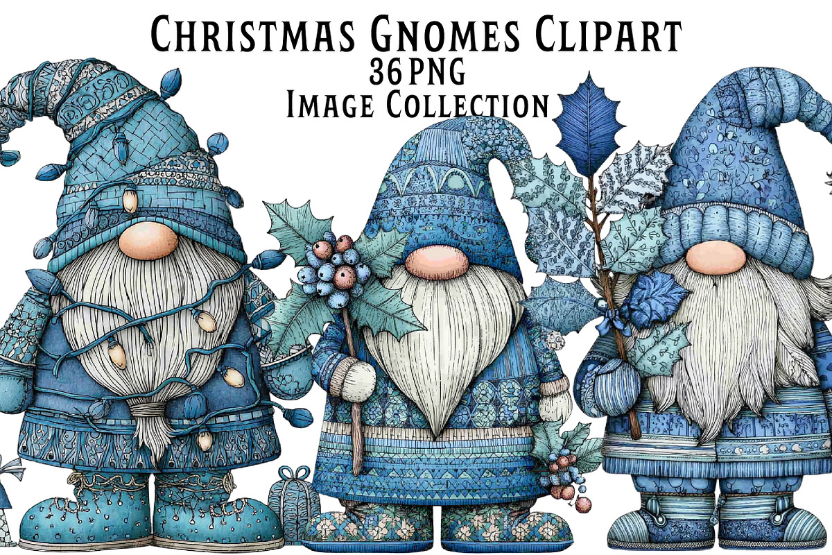 Christmas Blue Gnomes Clipart, an Illustration by Dream Creation (Photo 1 of 7)