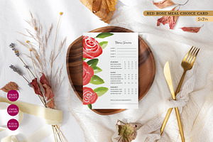 Red Rose Floral Meal Choice Card