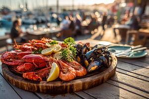 Delicious seafood platter lobster sh, a Photo by Pixeness Studio