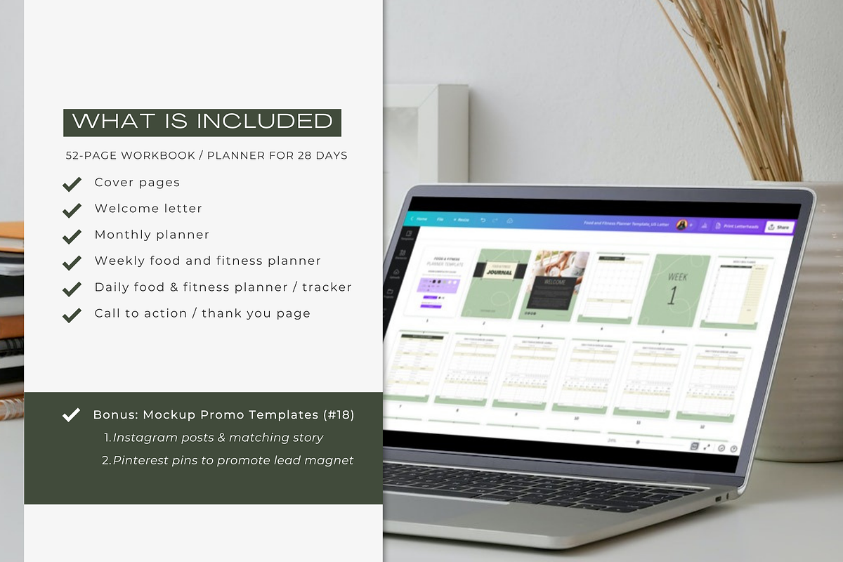 Food and Fitness Planner | Canva, a Magazine Template by Designs by Darowan (Photo 7 of 8)