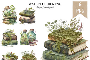 Magic Books Watercolor Clipart