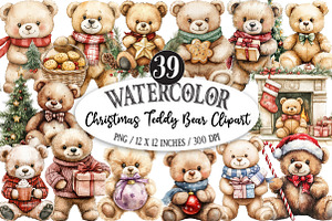 Christmas Teddy Bear Clipart, an Illustration by Designking