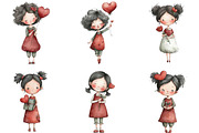 Whimsical Valentine’s Day Girl Clipa, an Illustration by CraftArtStudio (Thumbnail 2 of 6)