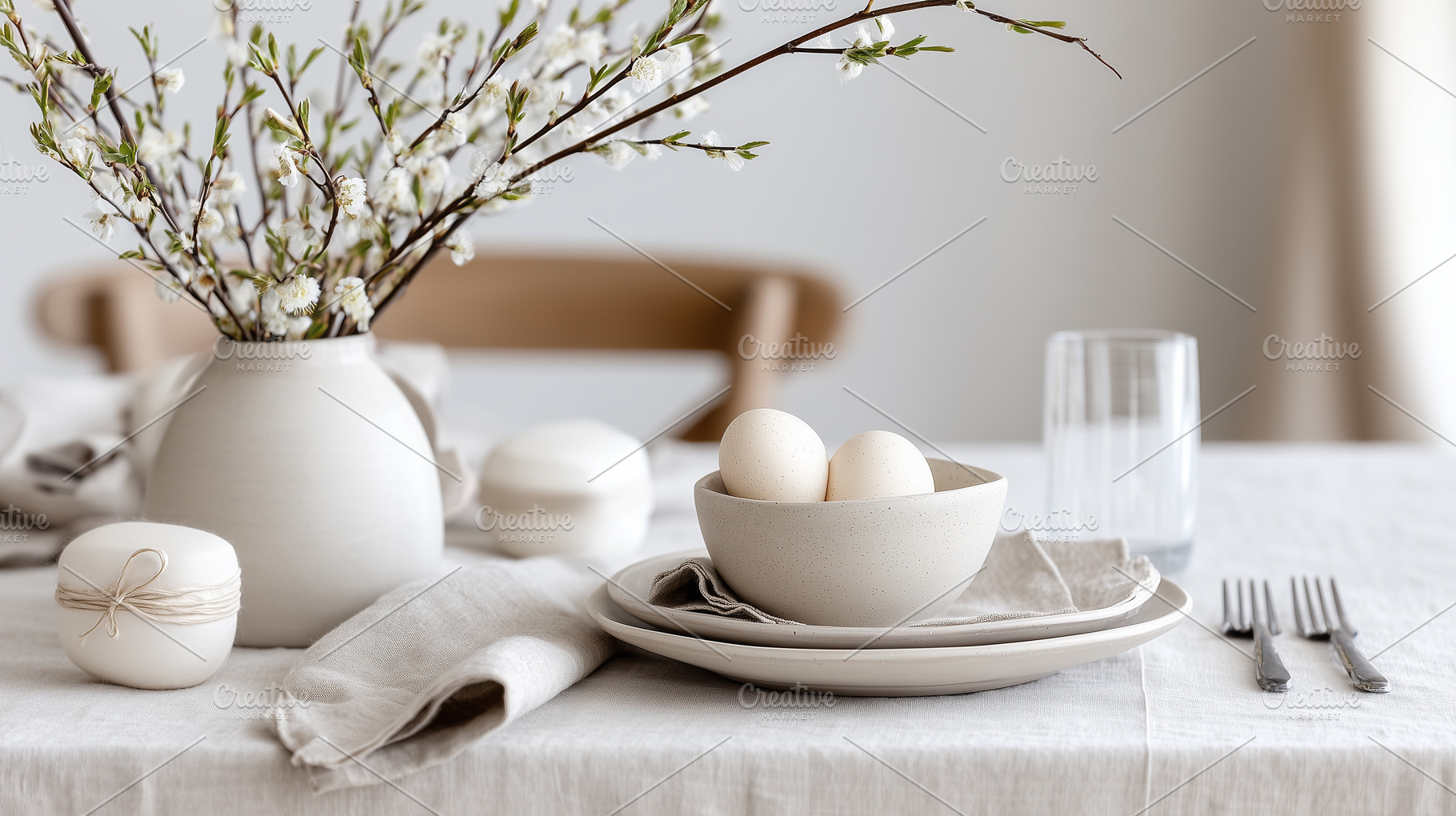 Minimalist Easter table setting with, a Food & Drink Photo by MistyDay