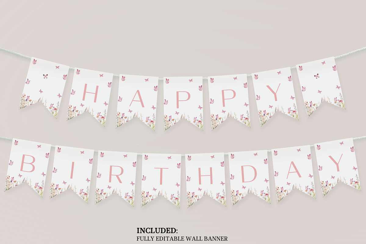 Butterfly 1st Birthday Wall Banner, an Invitation Template by Digital_Mind (Photo 2 of 4)