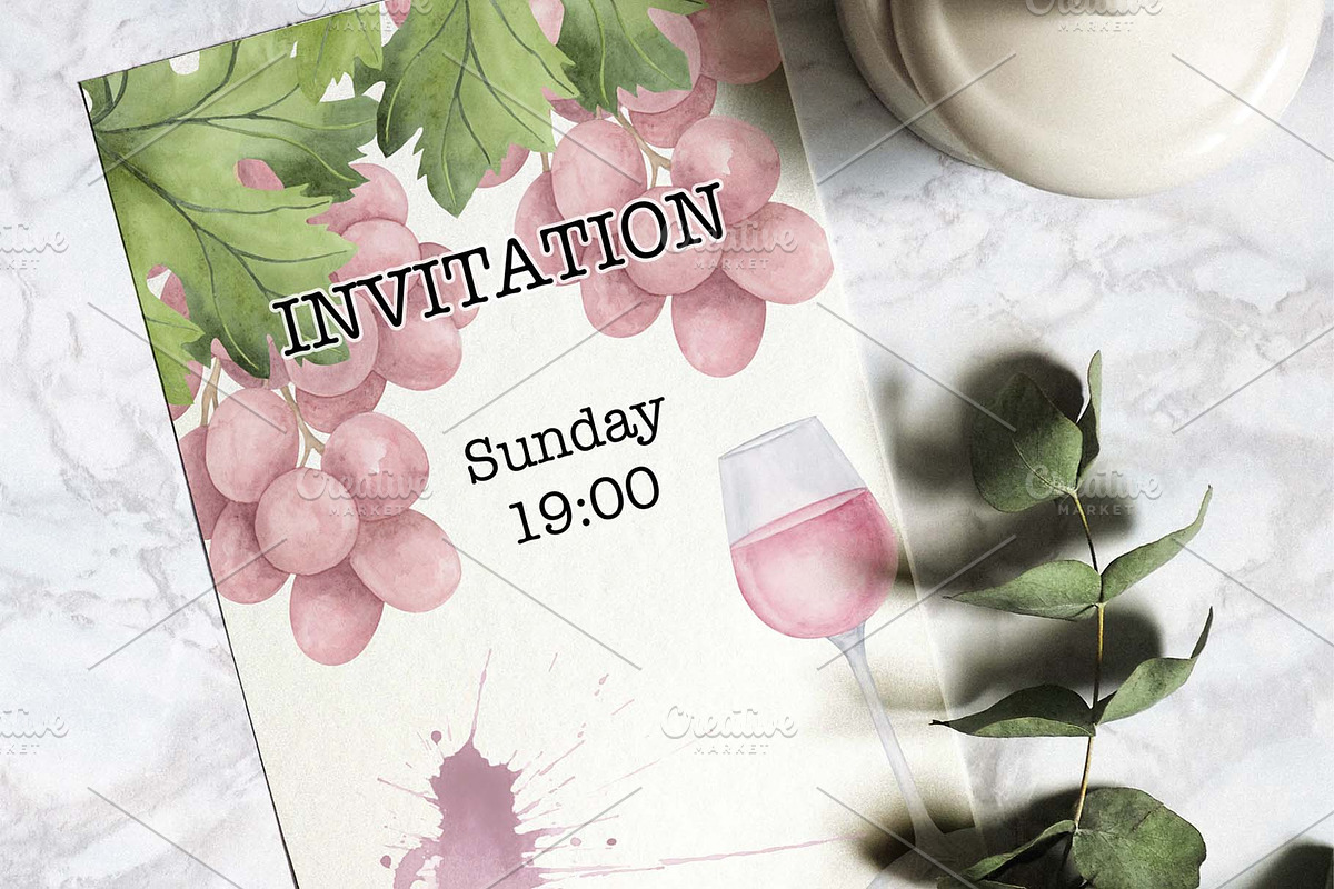 Watercolor Wine and Cheese set, a Food Illustration by KathrineWatercolor (Photo 6 of 6)