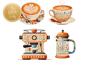 Folk Art Coffee Clipart Set