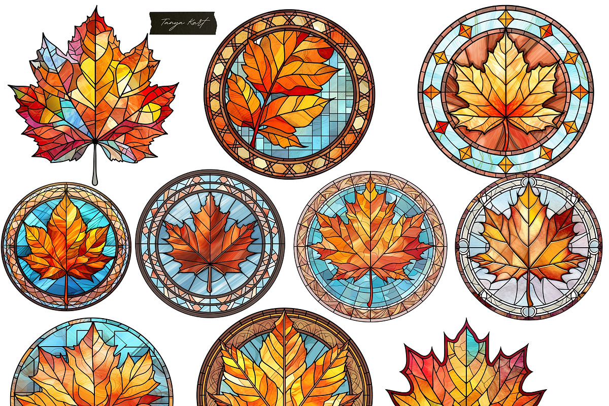 Autumn Leaves PNG Stained Glass, a Seasonal Illustration by Tanya Kart (Photo 3 of 7)