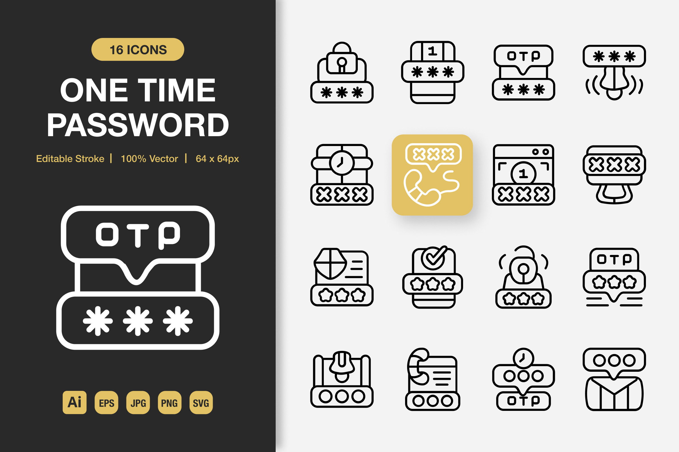 One Time Password Outline Icons, an Outline Icon by Spacepixel Creative