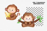 Watercolor Cute Monkey PNG Bundle, an Animal Illustration by Nattapohncha (Thumbnail 4 of 4)